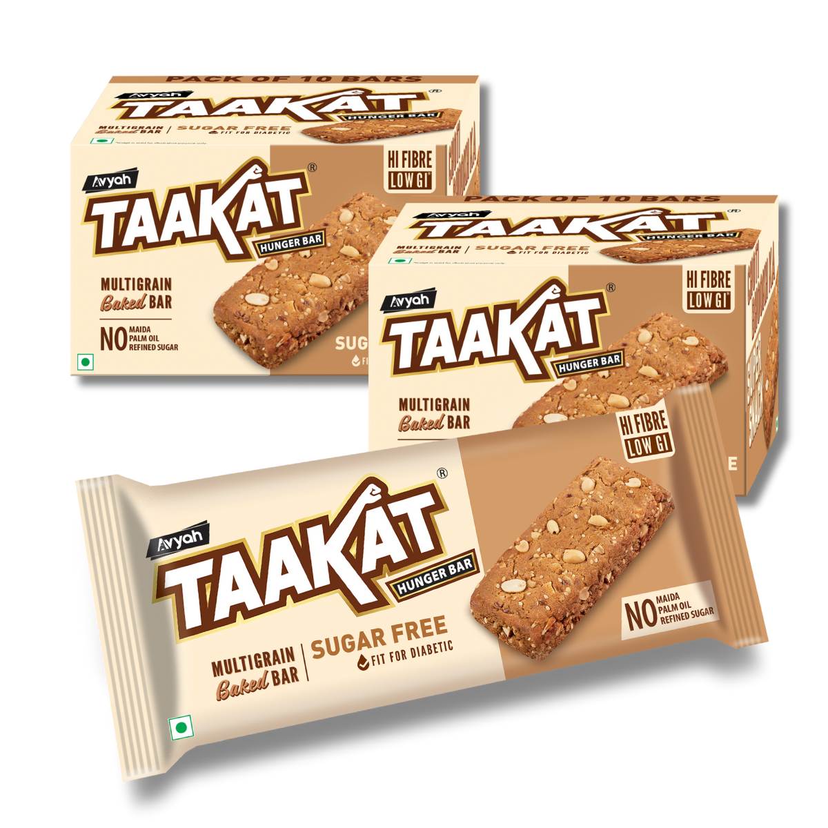 Taakat Hunger Bar | Sugar Free Fit for Diabetic | Pack of 10 bars X 2 | Free Shipping