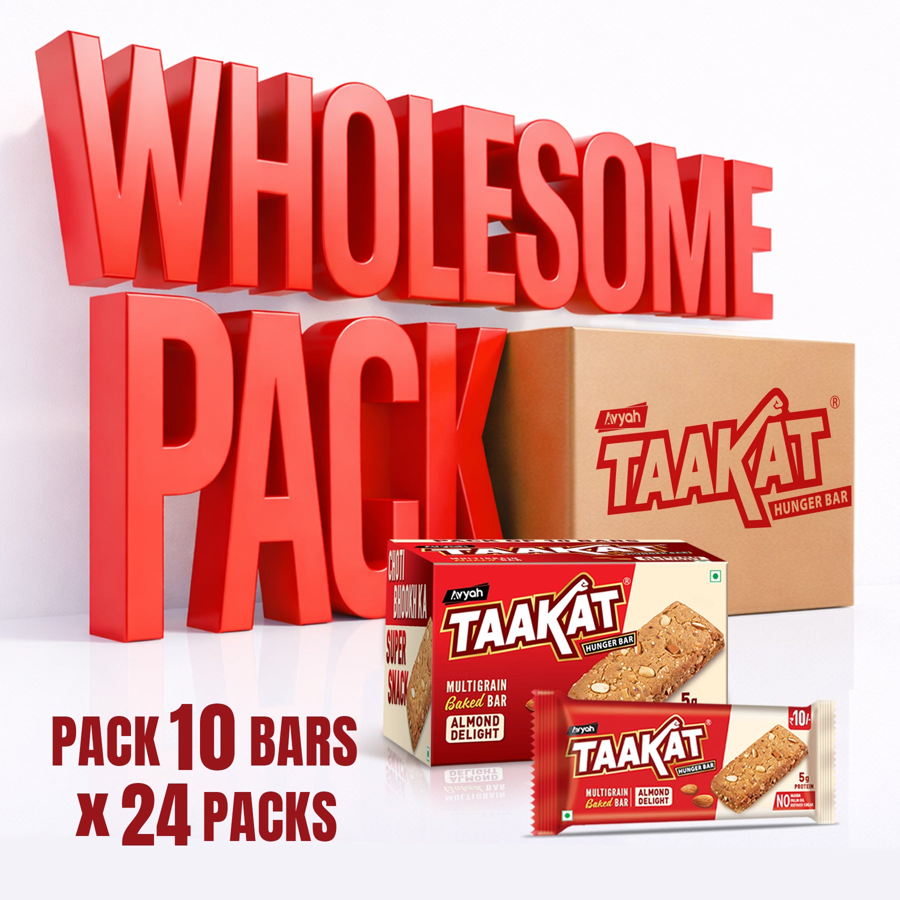 Taakat Hunger Bar - Almond Delight - Wholesome Pack- 24 pack of 10 | FREE SHIPPING