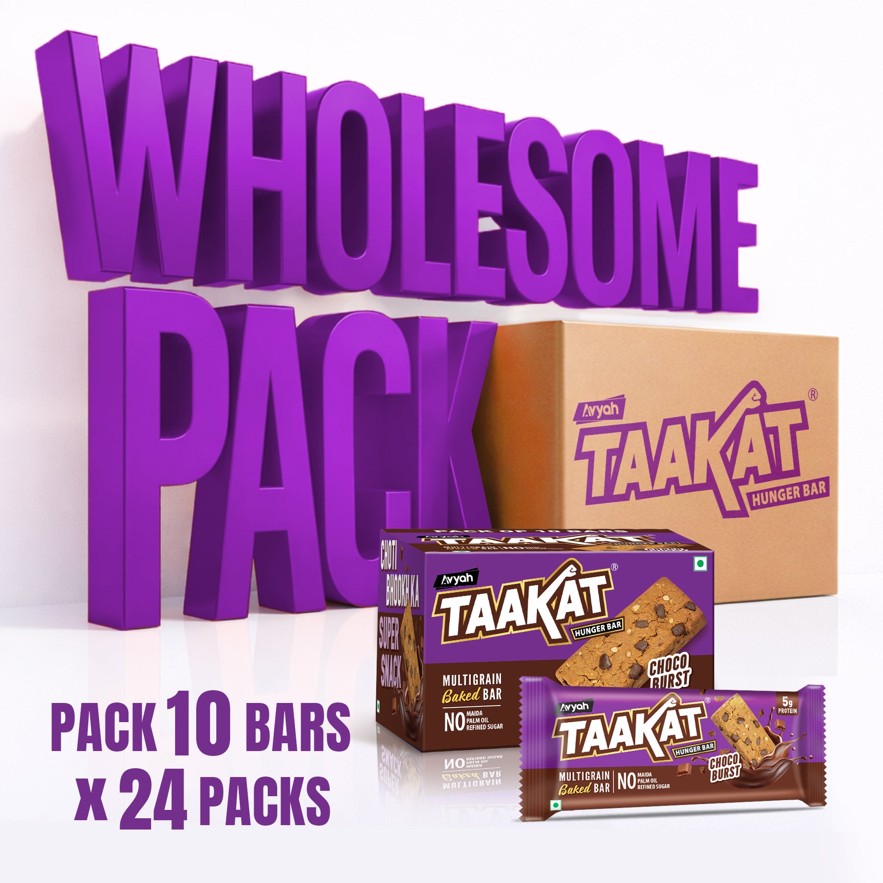 Taakat Hunger Bar - Choco Burst - Wholesome Pack- 24 pack of 10 | FREE SHIPPING