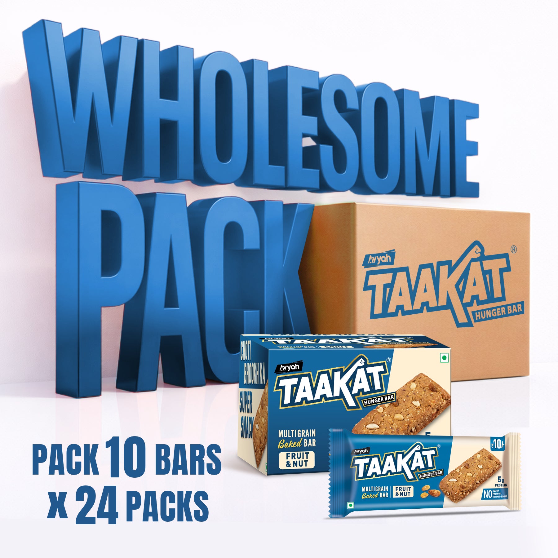 Taakat Hunger Bar - Fruit & Nut - Wholesome Pack- 24 pack of 10 | FREE SHIPPING