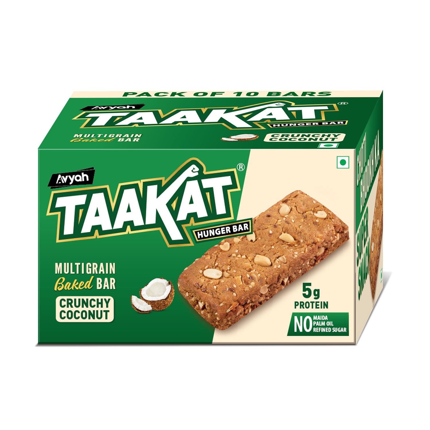 Taakat Hunger Bar - Crunchy Coconut - Pack of 10 Bars X 2