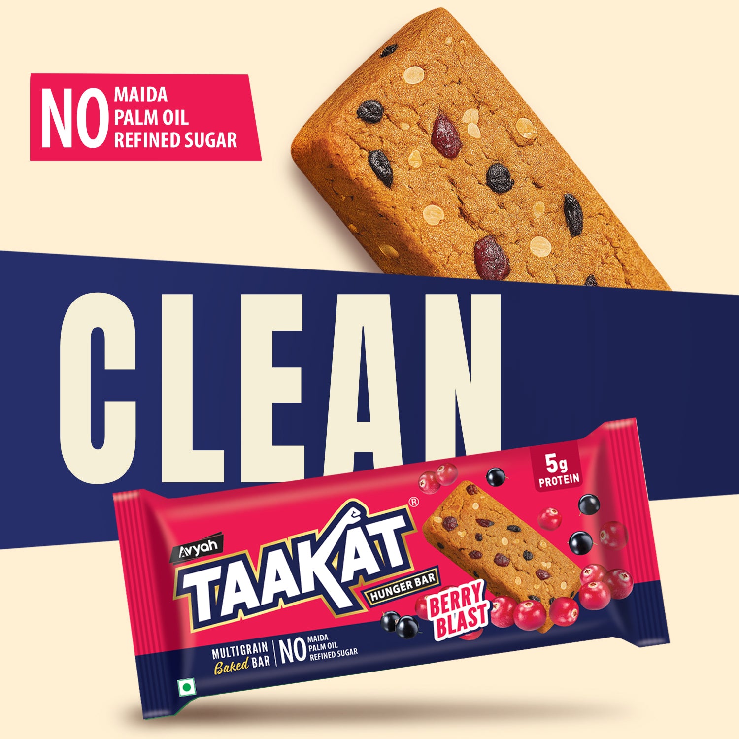 Taakat Hunger Bar - Berry Blast | Pack of 10 bars | Free Shipping