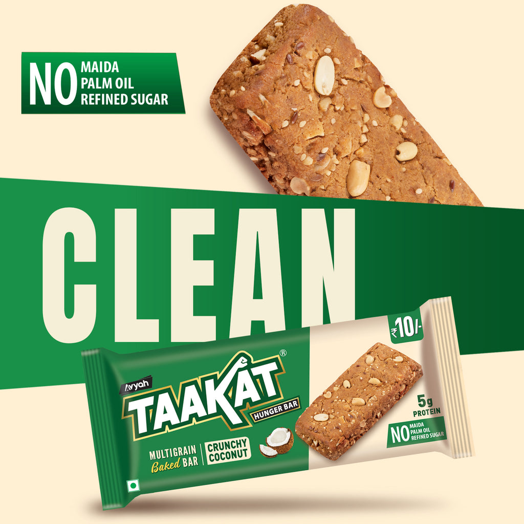 Taakat Hunger Bar - Crunchy Coconut - Pack of 10 Bars X 2