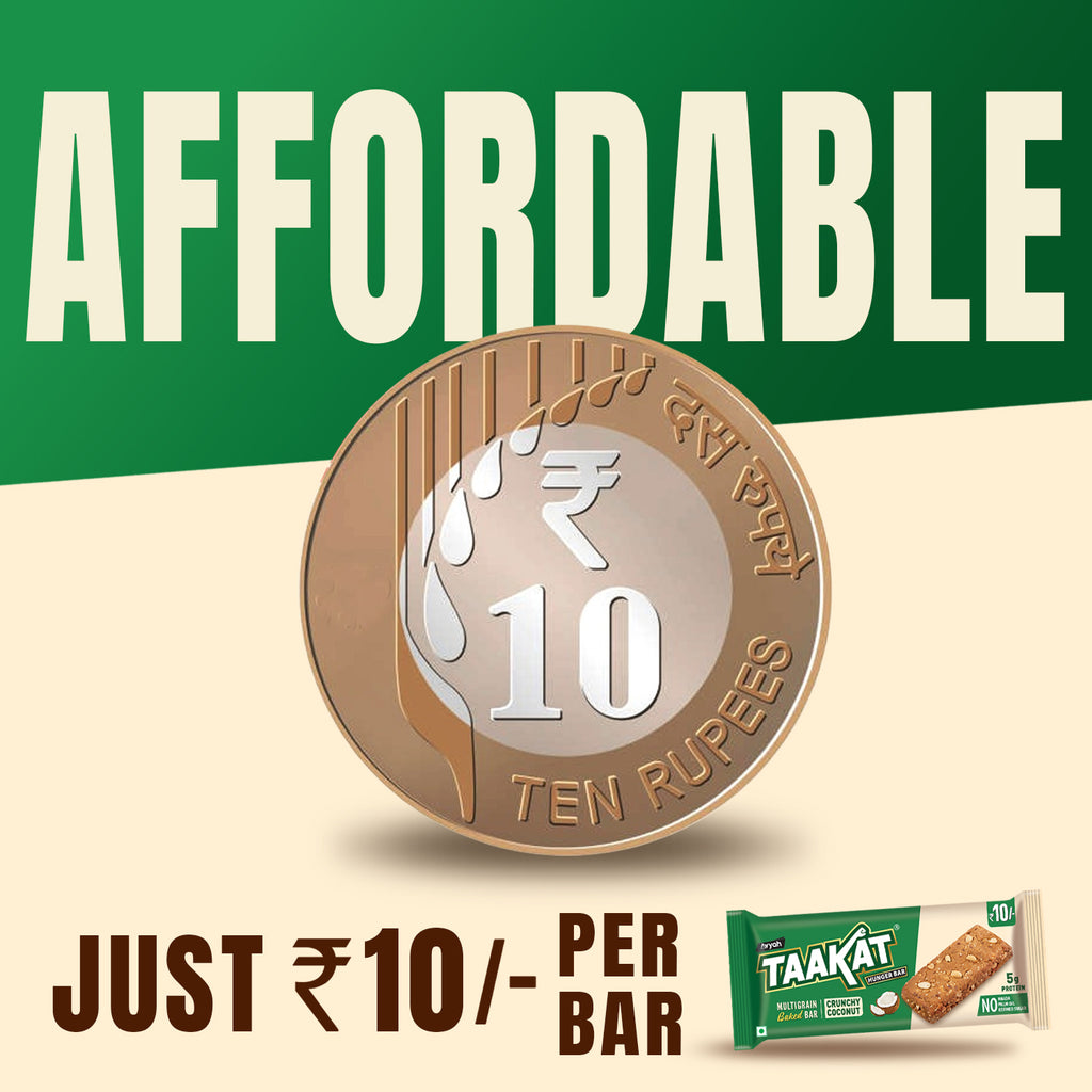 Taakat Hunger Bar - Crunchy Coconut - Pack of 10 Bars X 2