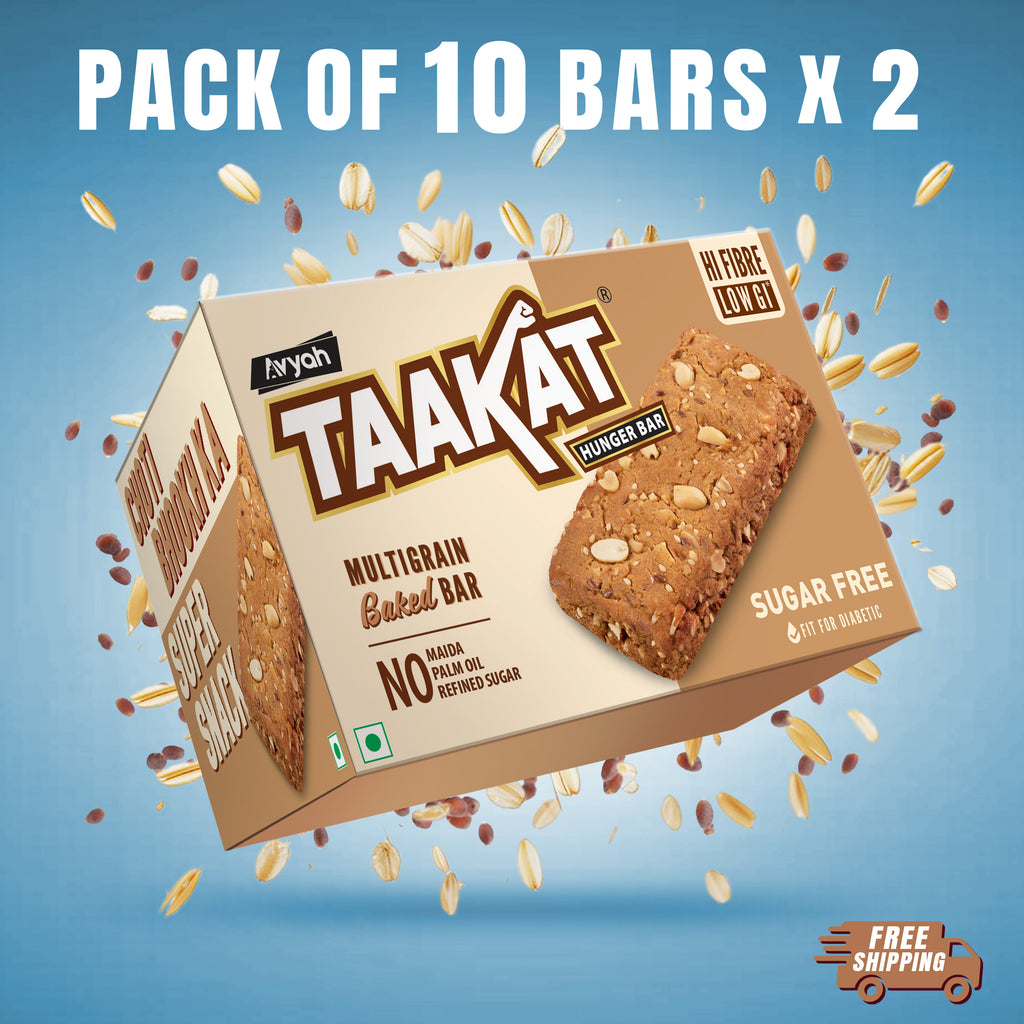 Taakat Hunger Bar | Sugar Free Fit for Diabetic | Pack of 10 bars X 2 | Free Shipping