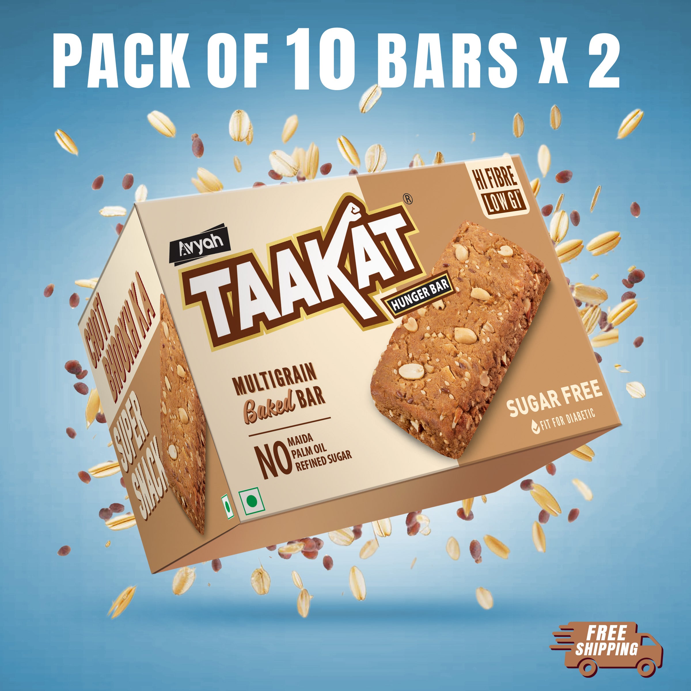 Taakat Hunger Bar | Sugar Free Fit for Diabetic | Pack of 10 bars X 2 | Free Shipping
