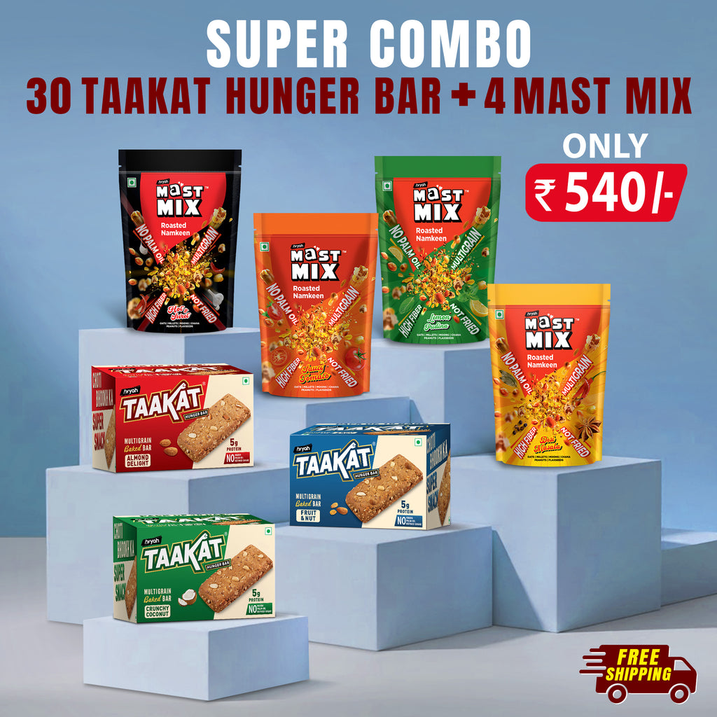 Super Combo | Taakat Hunger Bar + Mast Mix - ₹540/- : 30 Bars + 4 Pack-of- Mast Mix | Free Shipping