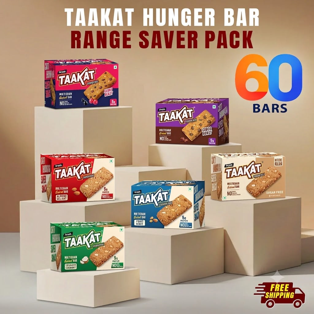 Taakat Hunger Bar - Range Saver Pack - 6 variants X 1 Pack-of-10 each | 60 Bars! Free Shipping