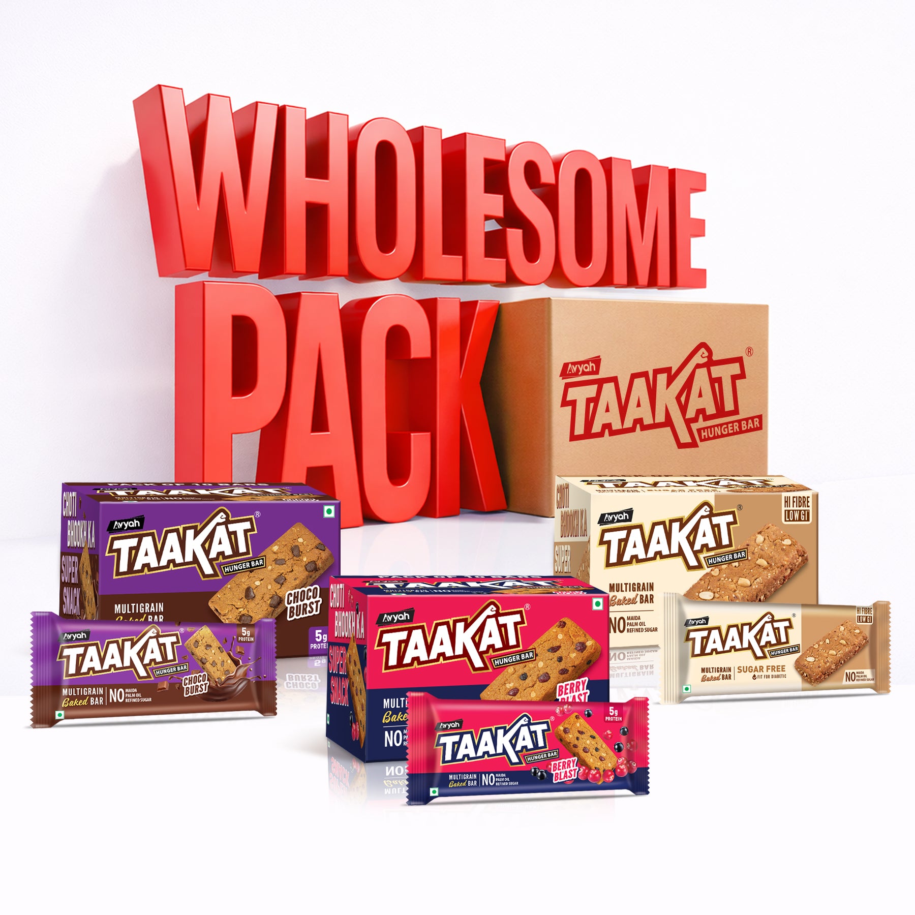 Taakat Hunger Bar - Wholesome Assorted Pack | Choco Burst X 8 Packs | Berry Blast X 8 Packs | Sugarfree X 8 Packs | FREE Delivery